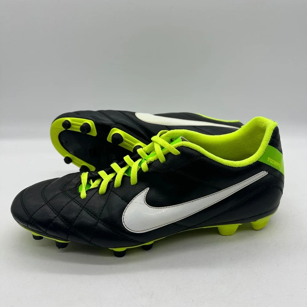 Nike 509038-013 Mens Size 12 Tiempo Natural IV FG Black/Green Soccer Cleats